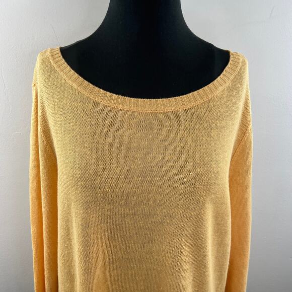 EILEEN FISHER Yellow Sweater Organic Linen Side Button Boat Neck Size X-Large XL - Picture 4 of 11